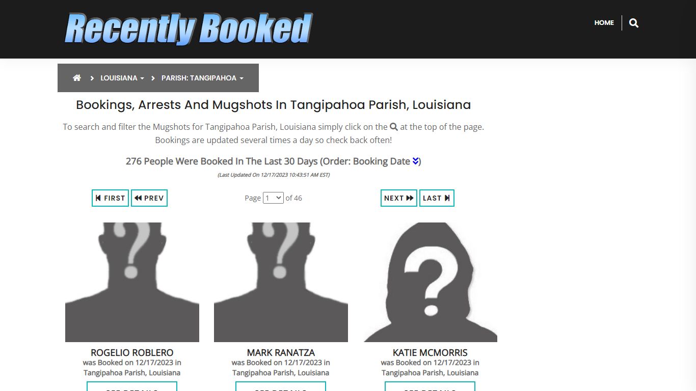 Bookings, Arrests and Mugshots in Tangipahoa Parish, Louisiana